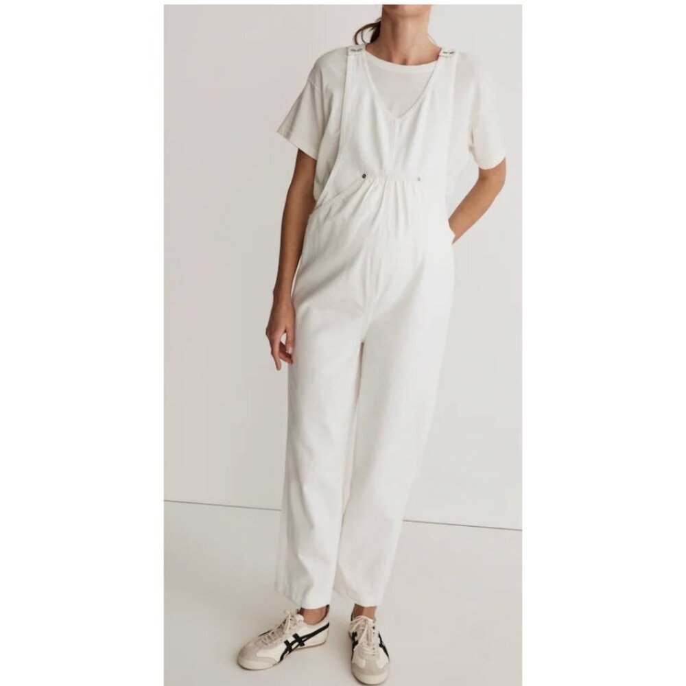 Madewell $148 Maternity Kangaroo-Pocket Overalls Tile White Size M NK844